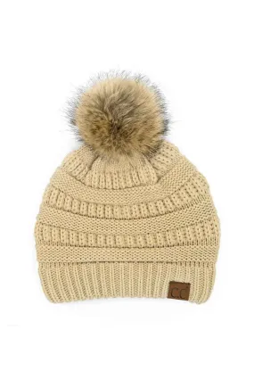 Mia Knit Pom Beanie-Beige