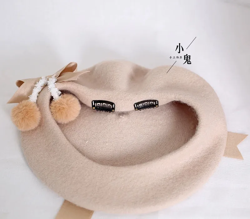 Pom Pom Ribbon Beret