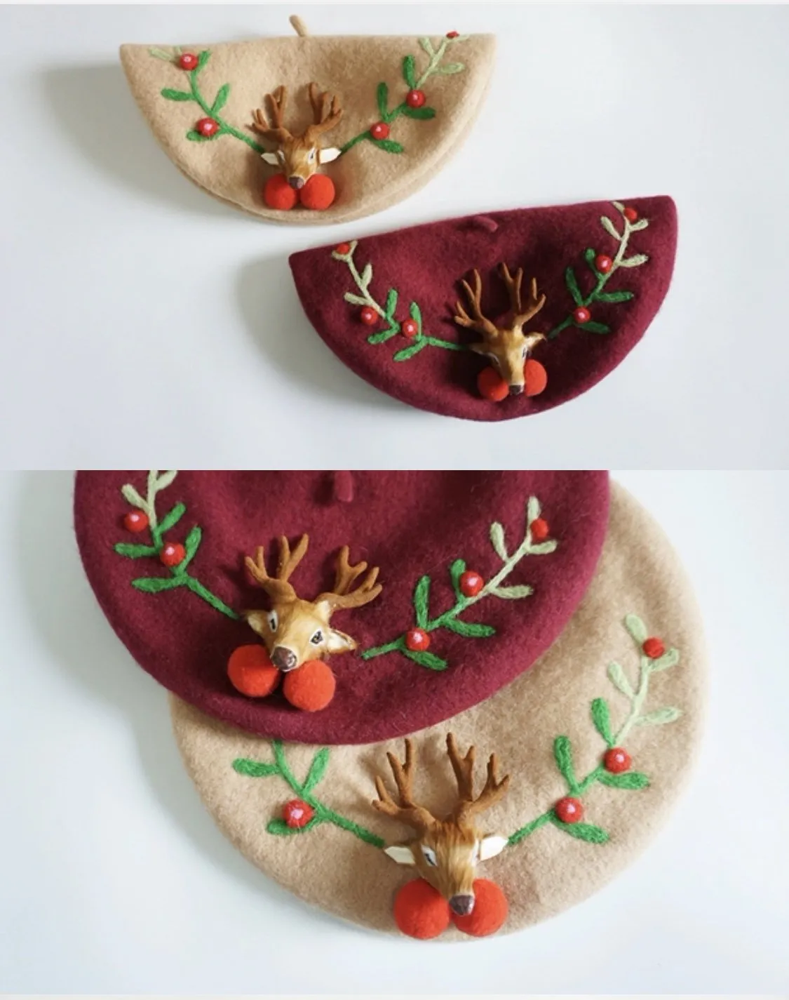 Reindeer Wool Berets Hat for Women and Kid