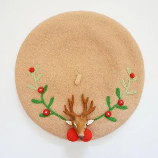 Reindeer Wool Berets Hat for Women and Kid