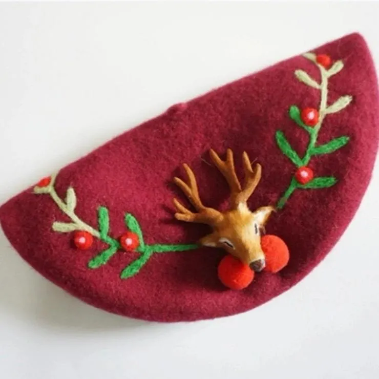 Reindeer Wool Berets Hat for Women and Kid