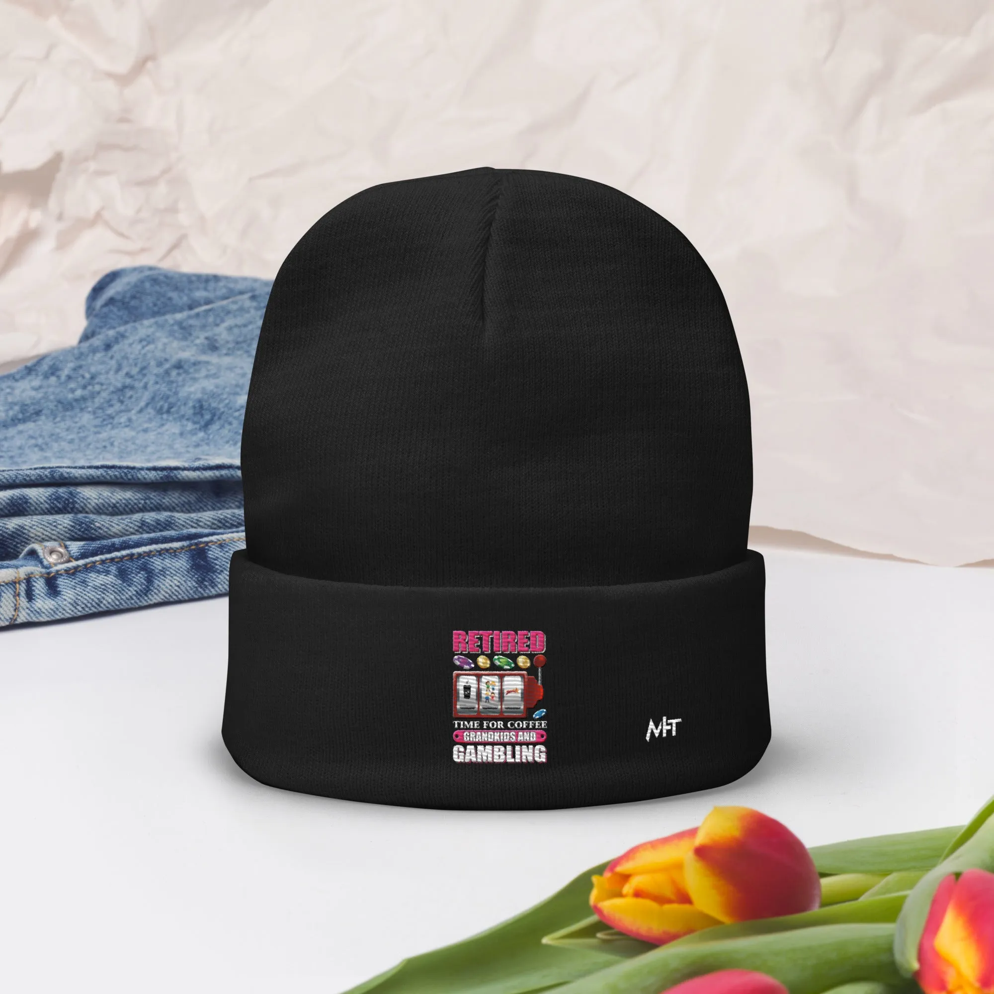 Retired: Time for Coffee, Grandkids and Gambling - Embroidered Beanie