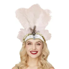 Rio Carnival Samba Sequin Ostrich Feather Showgirl Costume Headdress - White