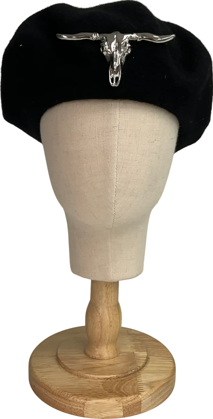 sacred hawk Black Hawk Embellished Beret Hat One Size