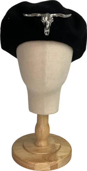 sacred hawk Black Hawk Embellished Beret Hat One Size