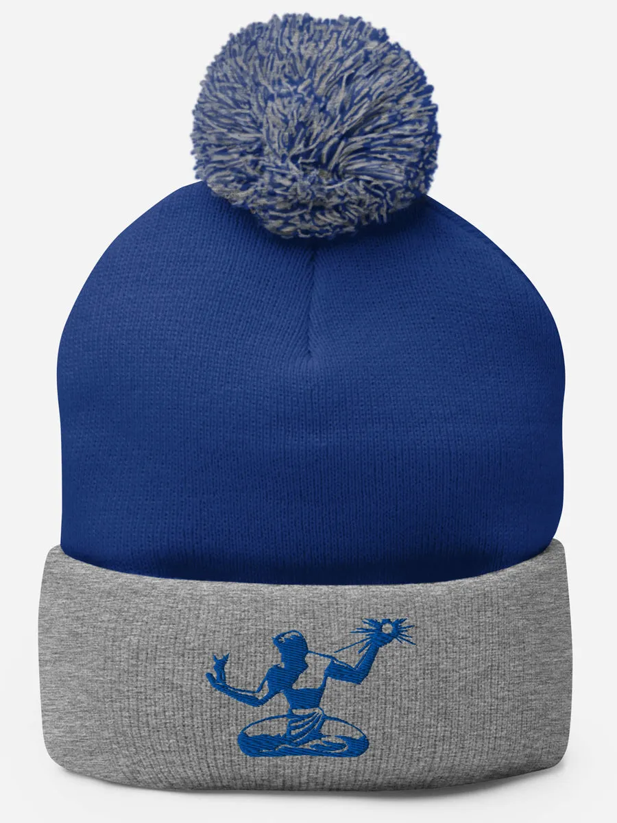 Spirit of Detroit Embroidered Pom-Pom Beanie - Blue /Gray