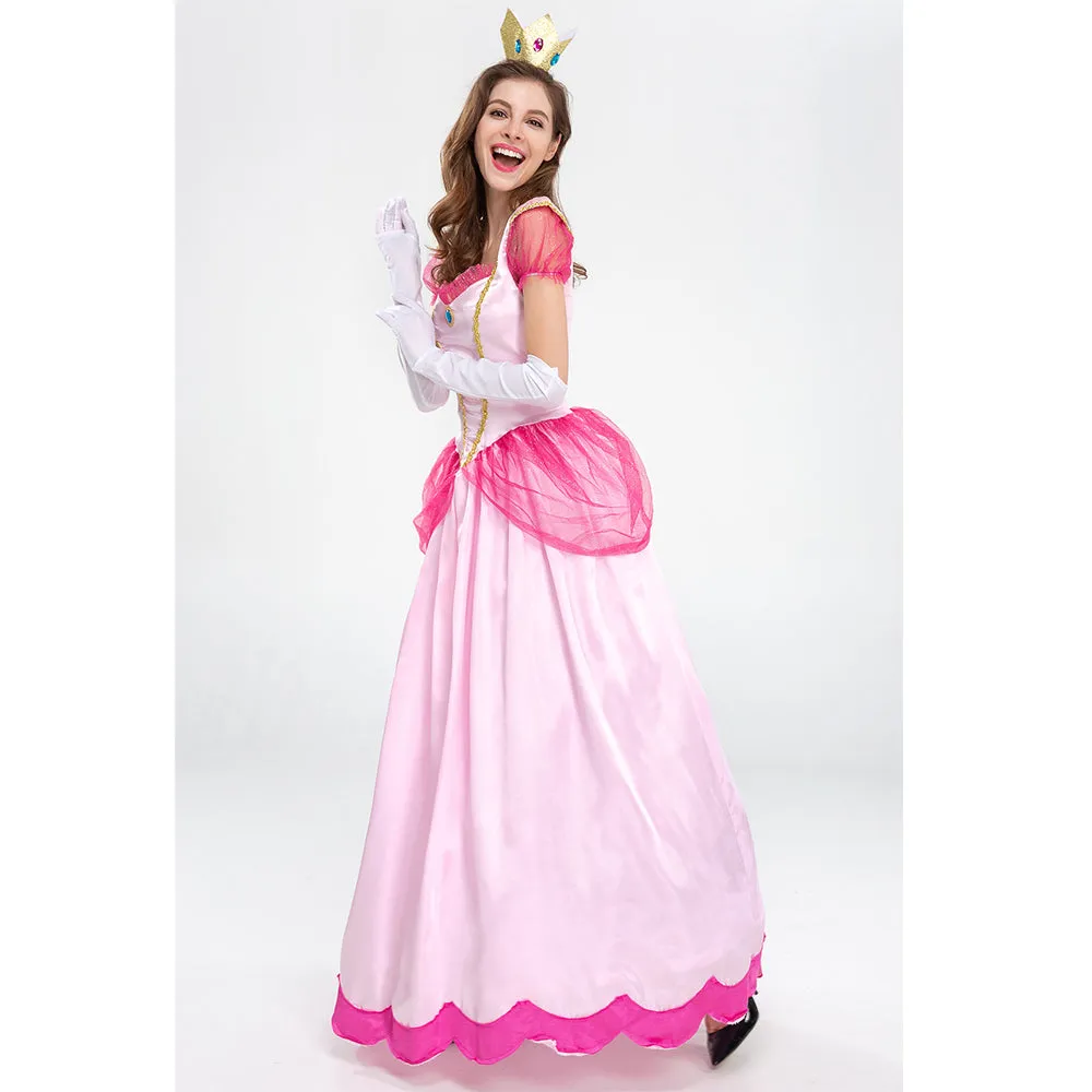 The Super Mario Bros. Peach Cosplay Costume Dress Outfits Halloween Carnival Party Suit