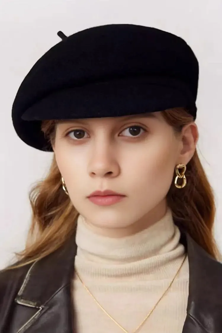 Vintage Wool Beret Hat with Visor