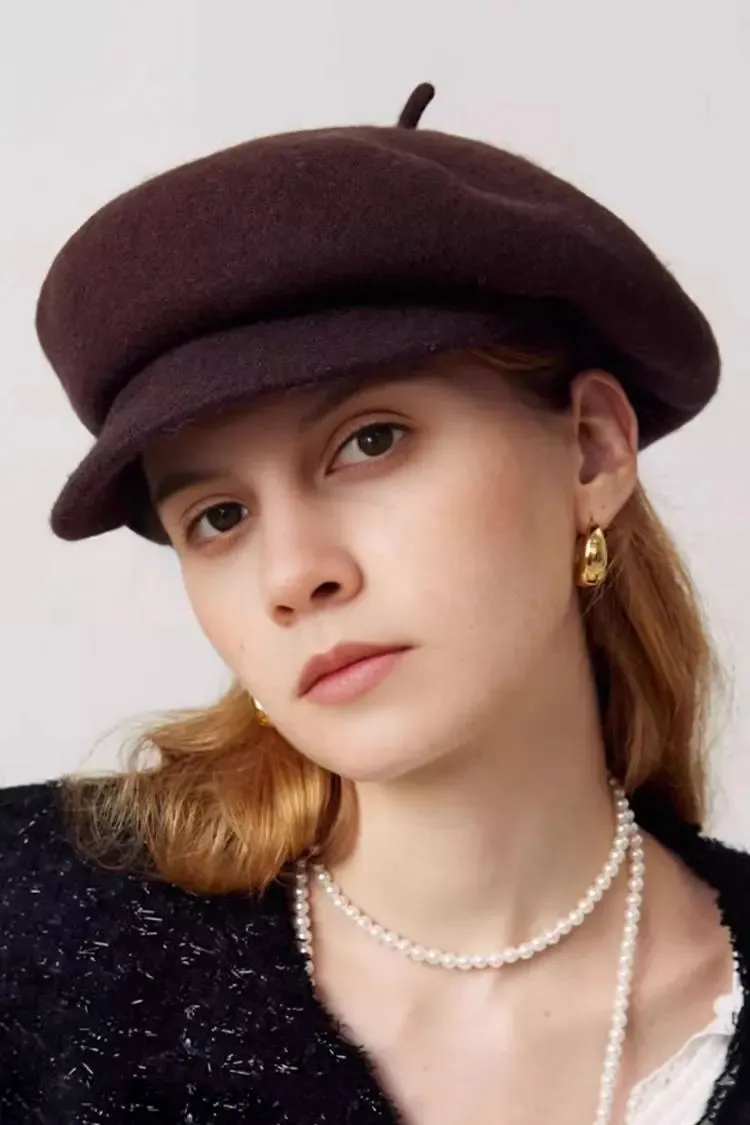 Vintage Wool Beret Hat with Visor