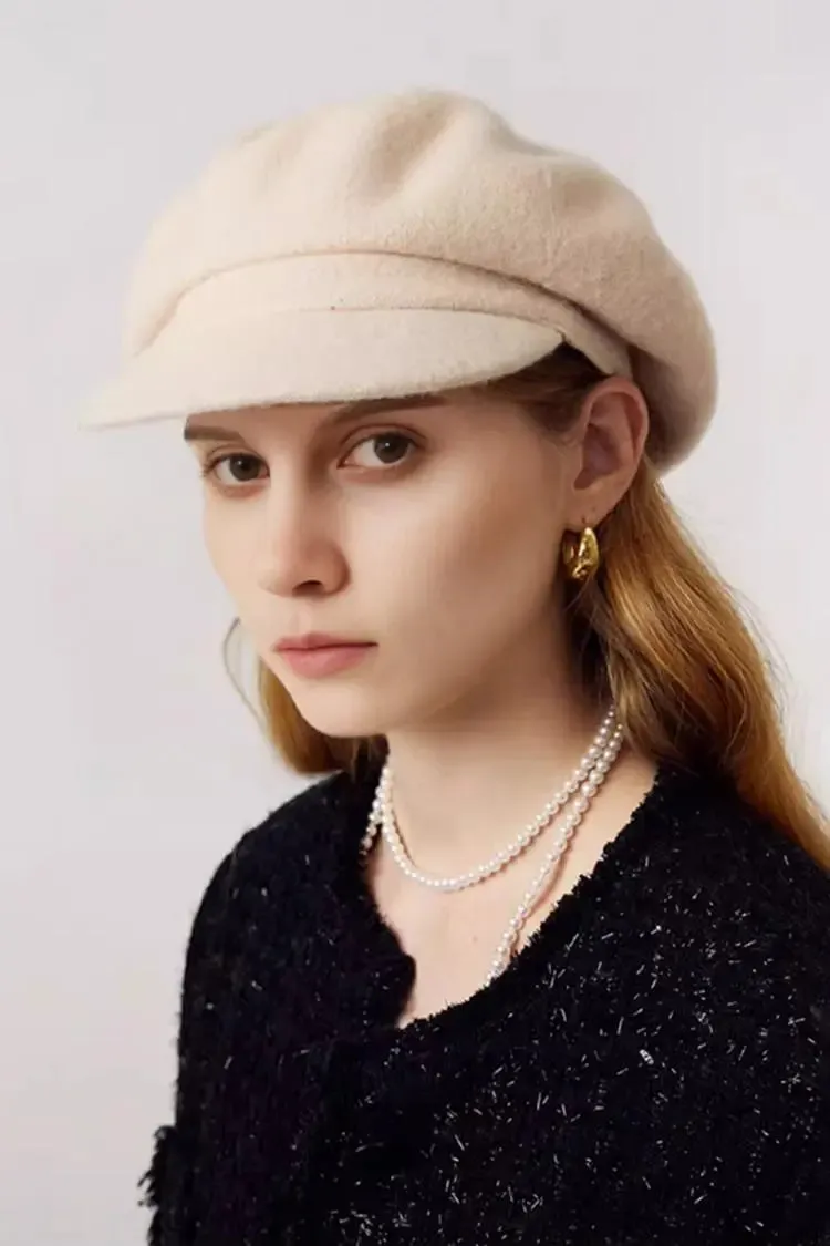 Vintage Wool Beret Hat with Visor
