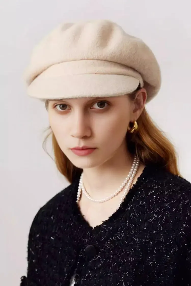 Vintage Wool Beret Hat with Visor
