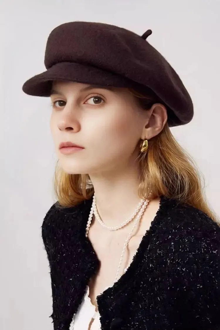 Vintage Wool Beret Hat with Visor