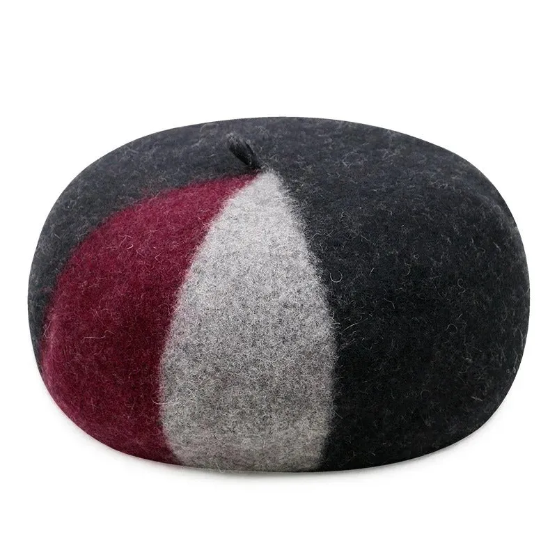 Women's Classic Color Block Winter Wool Beret Hats